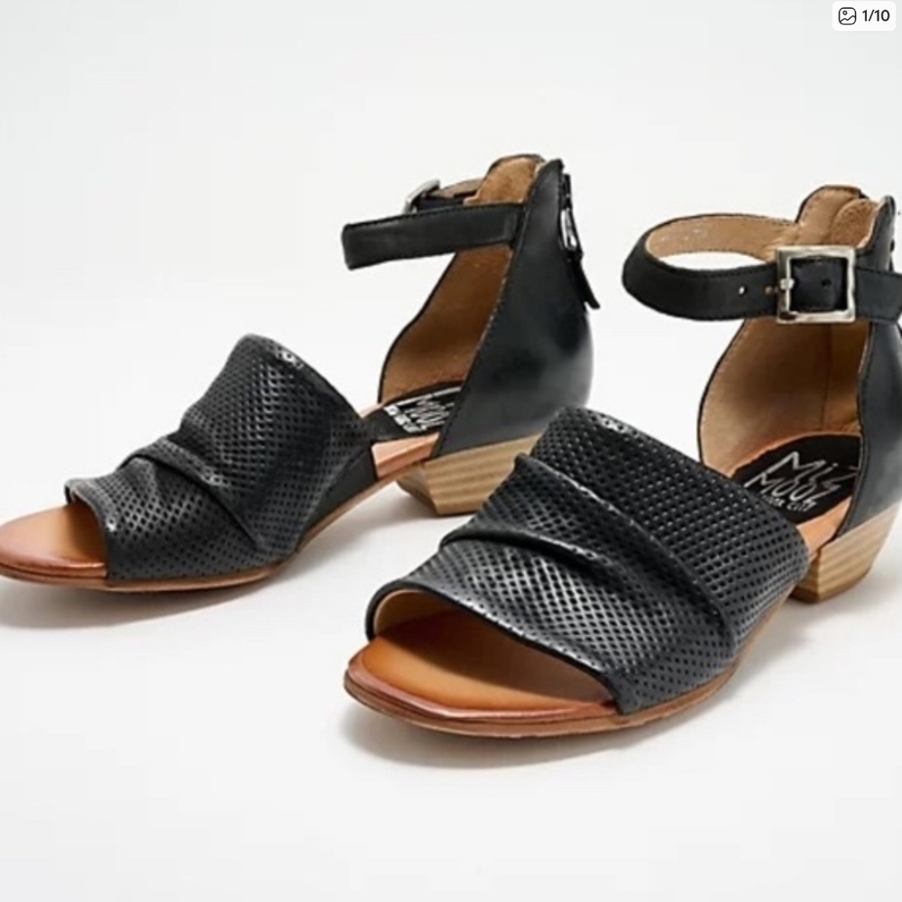 Miz Mooz Charley Leather Wide Width Heeled Sandals – Women’s US 11 (42W), Black - Picture 5 of 16